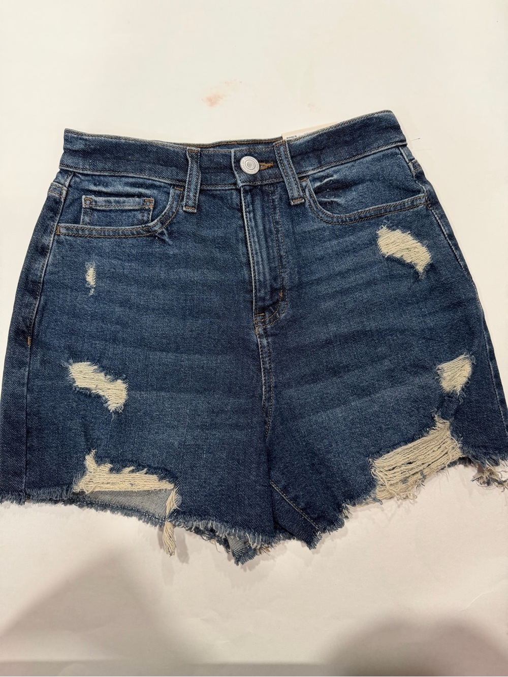 Women’s Size 3 High-Rise Distressed Denim Shorts - Dark Blue